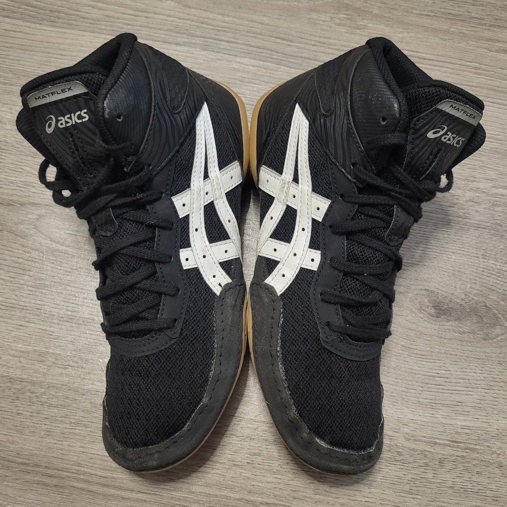 Asics Matflex Wrestling Shoes Black White Gum Sole High Top Womens 7 Training